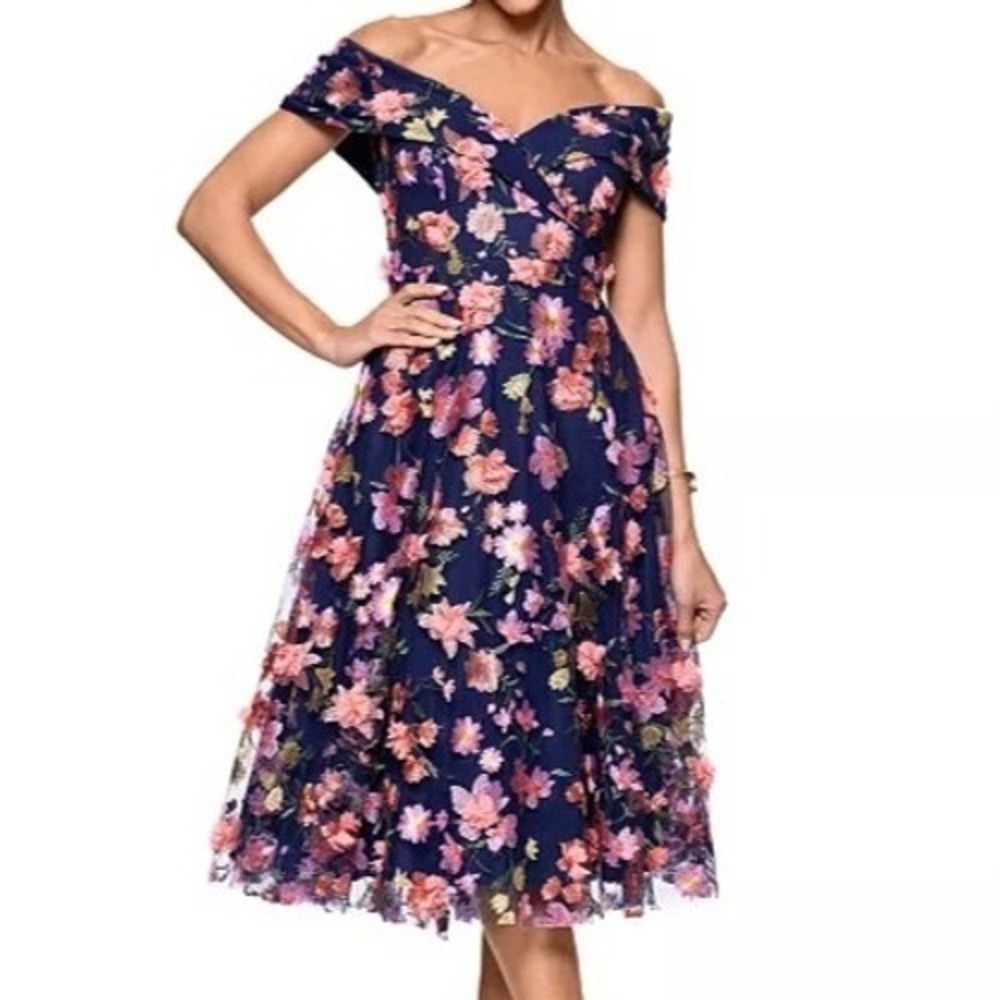Xscape 3D Floral Embroidered Off The Shoulder A Line Dress Womens Size 20W NWT